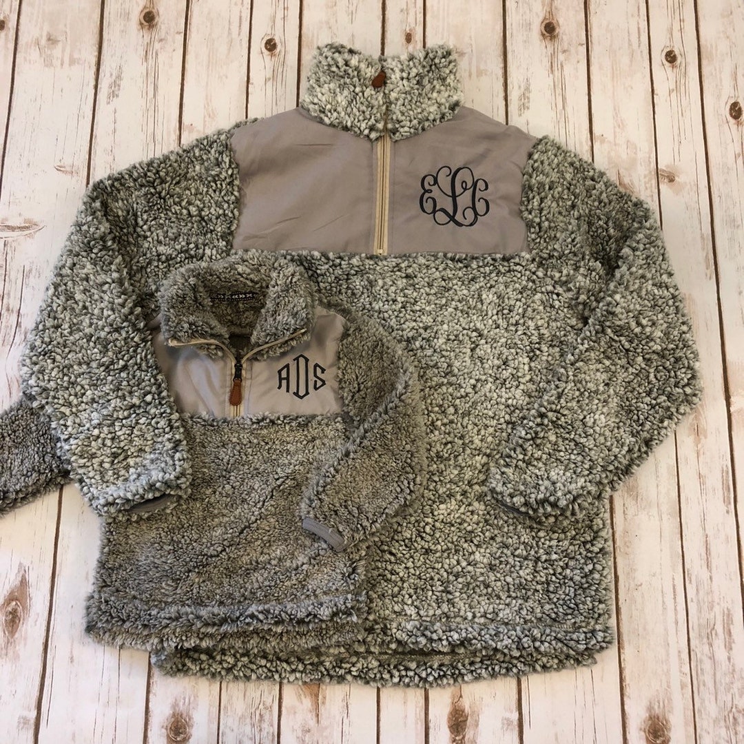 ON SALE Women's and Kids Monogrammed Sherpa Pullover True GRIT Gray ...