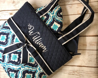 Personalized or Monogrammed Baby Diaper Bag Set with matching Diaper Clutch and changing pad included