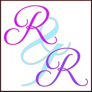May include: A stylized image of the letters "R & R" in a cursive font. The first "R" is in a bright pink color, and the second "R" is in a purple color. The letters are intertwined with a light blue swirl.