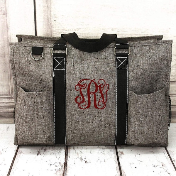 ON SALE!!! Monogram Zipper Caddy Organizer Tote Bag Personalize Storage Carry Travel Pool Beach Teacher Gift Gray crosshatch Men woman carry