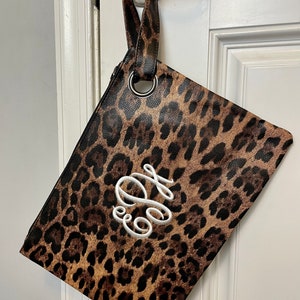 Women's Monogram Oversized Clutch Leopard Cow Animal Print Vegan Leather PU Handheld Wristlet Large Handbag Evening Purse Bag personalize image 3