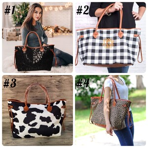 Women&#39;s Monogram Leopard Buffalo Plaid Cow Tote Bag Personalize Purse Cheetah animal print black spot Christmas Holiday best gift her 2021