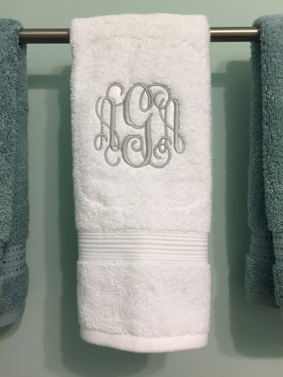 Monogrammed White Cotton Bath and Hand Towels