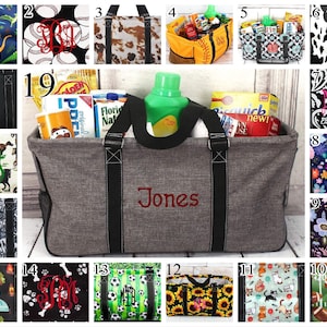 Embroidered Monogram Large Utility Haul-it-all Tote Bag Personalize Custom Collapsible Storage Carry Travel Pool Beach Teacher Trip Car gift