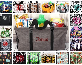Bolso tote grande multiusos con monograma bordado, personalizable, plegable, ideal para viajes, piscina, playa, profesores, excursiones y coche.