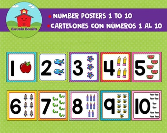 Number Posters 1-10. // Cartelones con los números del 1 al 10