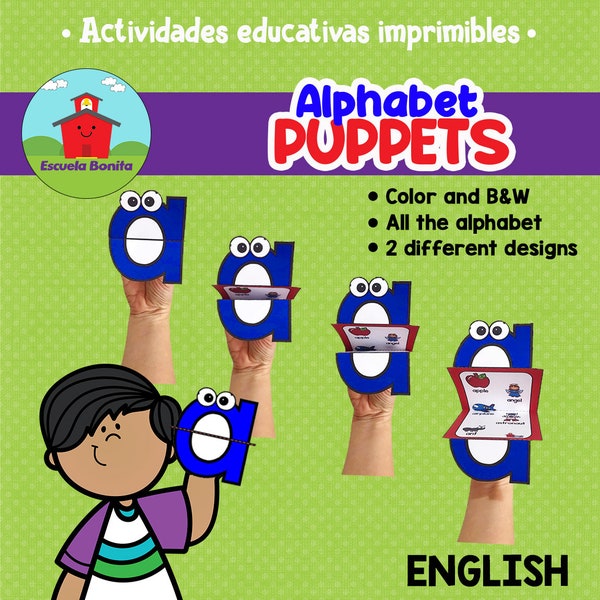 Alphabet PUPPETS! A to Z craft activity!!!! In ENGLISH!!