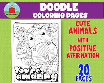 Doodle Coloring pages Cute Animals with positive affirmations