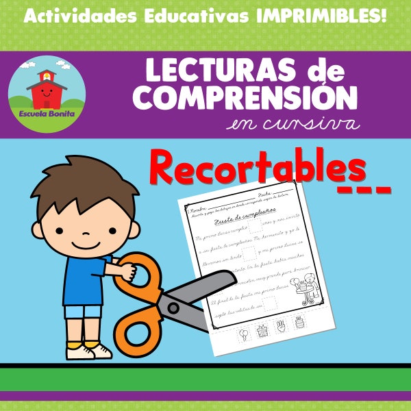 Lecturas de comprensión RECORTABLES!! en letra cursiva!!