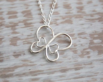 Heart-shaped Butterfly Pendant Necklace in Sterling Silver, an adorable silver butterfly pendant, sterling silver butterfly