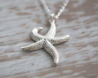 Starfish Pendant Necklace beautifully detailed in Sterling Silver, silver starfish, sea creatures, starfish necklace