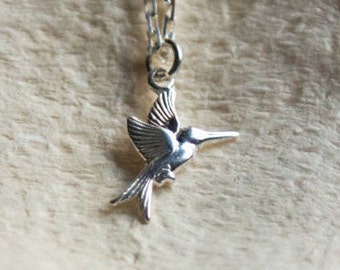 Little Hummingbird Pendant Necklace in Sterling Silver, silver hummingbird, silver pendant, silver necklace, silver bird