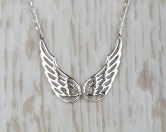 Collar con colgante de alas de ángel en plata de ley, alas de ángel de plata, collar de alas de ángel, alas de ángel, collar de ángel