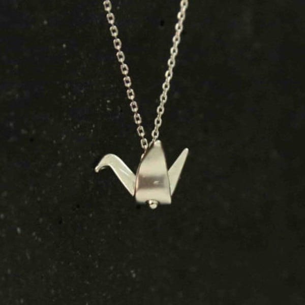 Collier origami grue en argent sterling, grue origami japonaise, collier origami, pendentif grue en argent, origami argent