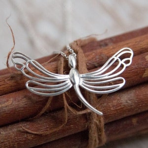 Dragonfly Ring Holder Pendant Necklace in Sterling Silver, large ring size ring holder pendant, large ring holder