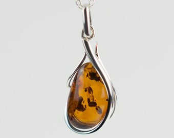 Feine Dark Cognac Baltischer Bernstein in Sterling Silber Anhänger, Geschenk für Sie