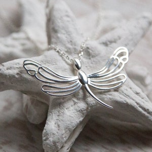 Dragonfly Ring Holder Pendant Necklace in Sterling Silver, large ring size ring holder pendant, large ring holder