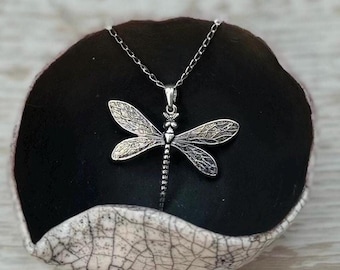 Dragonfly Pendant Necklace in Sterling Silver, silver dragonfly, dragonfly necklace, dragonfly pendant