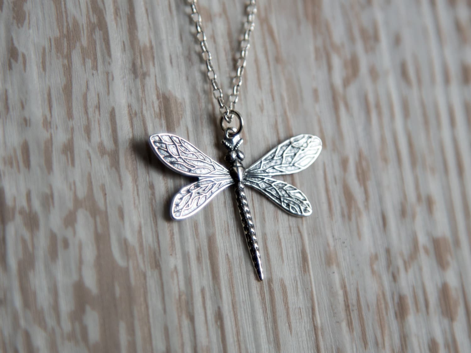 Dragonfly Pendant Necklace in Sterling Silver Silver - Etsy UK