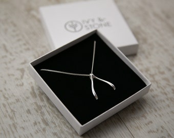 Wishbone Ring-Halter-Anhänger Halskette in Sterling Silber und 18K Gold Vermeil, wishbone Anhänger