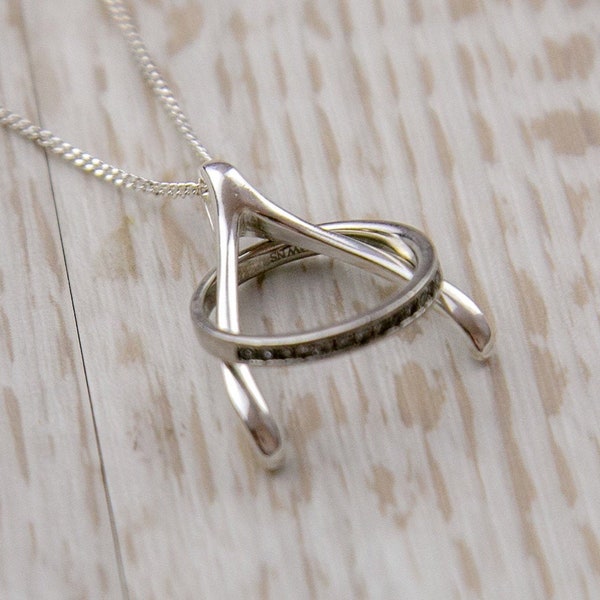 Wishbone Ring Holder Pendant Necklace in Sterling Silver and 18K Gold Vermeil, wishbone pendant