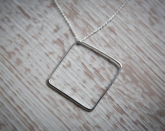 Geometric Square Pendant Necklace in Sterling Silver, silver square pendant, geometric pendant, silver pendant, minimalist necklace