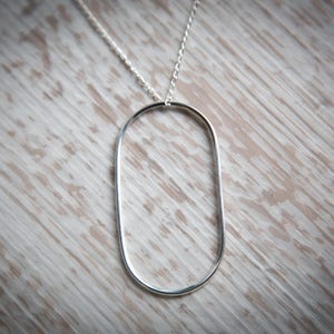 Geometric Oval Pendant Necklace in Sterling Silver, silver oval pendant, geometric necklace, silver pendant necklace, geometric pendant