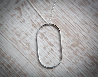 Geometric Oval Pendant Necklace in Sterling Silver, silver oval pendant, geometric necklace, silver pendant necklace, geometric pendant