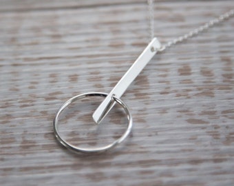 Long Geometric Sterling Silver pendant necklace, a perfect gift and stunning accessory