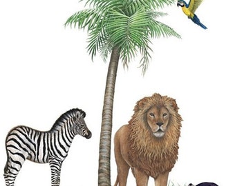 Jungle Wildlife Collection #3 Mural Wall Decal Stickers (7 feet wide x 8 feet tall)
