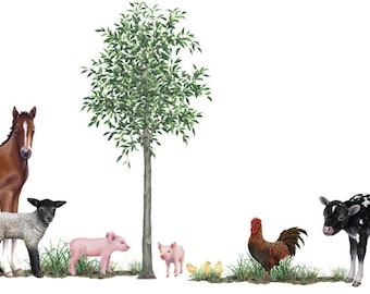 Farm Animals Mural Collection Wall Decal Stickers (9 feet wide x 7 feet tall)