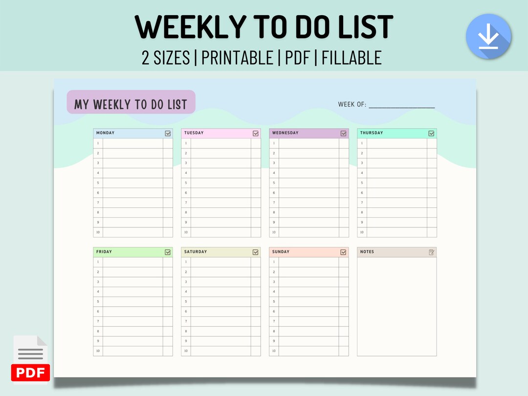 Weekly to Do List Planner | Printable PDF | Organise Your Week ...