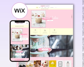 May include: A website for a bakery called "Sugar Sugar" with a pink and yellow color scheme. The website features images of cupcakes and the text "sweet bakes" and "for all occasions".