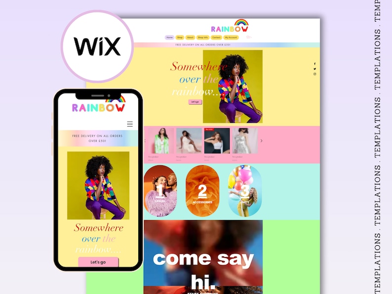 Rainbow website template for fashion store Wix customizable colourful Theme Online, Small Business, boutique website, bright colours image 1