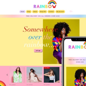 Rainbow website template for fashion store Wix customizable colourful Theme Online, Small Business, boutique website, bright colours image 2