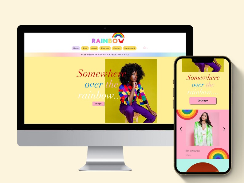 Rainbow website template for fashion store Wix customizable colourful Theme Online, Small Business, boutique website, bright colours image 3