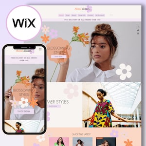 Fashion Wix Website Template - Customisable e-commerce website theme for fashion shops and Small Business - Floral bohemian pastel design