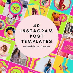 40 colourful instagram posts templates | Fully editable & customizable in Canva | For fashion, small business | Bright instagram templates