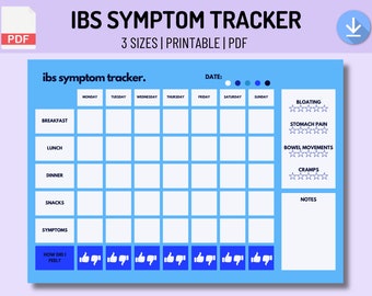 IBS Symptom Tracker Food Journal | Printable PDF | Food Diary | Intolerance FODMAP diet, track food, diet log, digital meal planner [Blue]