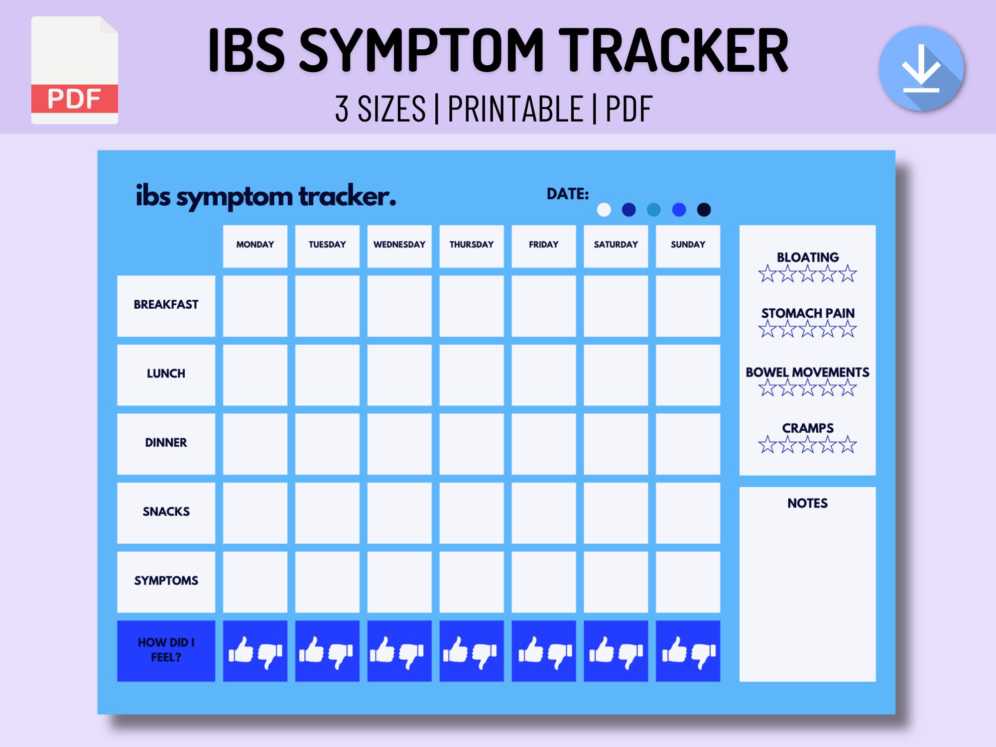 IBS Symptom Tracker Food Journal | Printable PDF | Food Diary | Intolerance FODMAP Diet, Track Food, Diet Log, Digital Meal Planner [blue] - Etsy for Free Printable Ibs Food And Symptom Diary Template