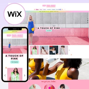 Wix Website Template for fashion shopping business | Customizable cute pink ombre Theme | Small Business, boutique website, pink website