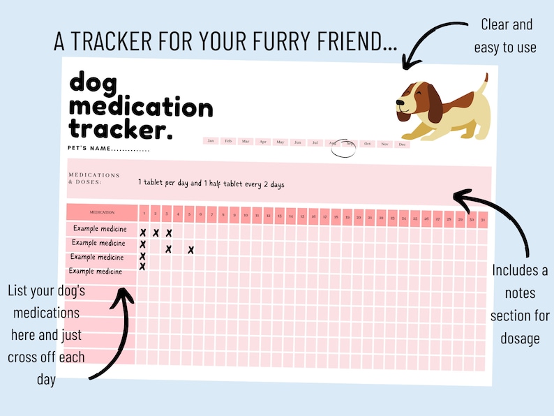 Pet Dog Medication Tracker Printable PDF Puppy Pill Organizer Medicine
