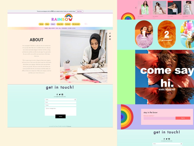 Rainbow website template for fashion store Wix customizable colourful Theme Online, Small Business, boutique website, bright colours image 7