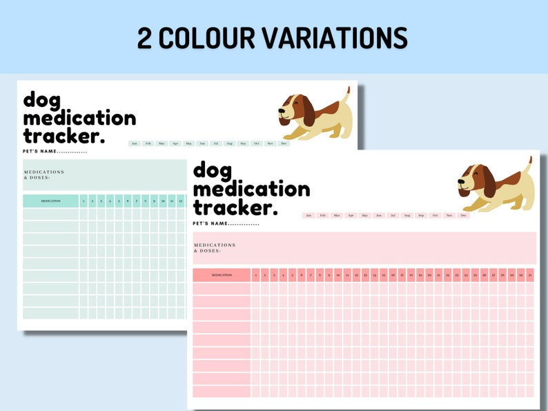 Pet Dog Medication Tracker Printable PDF Puppy Pill Organizer Medicine