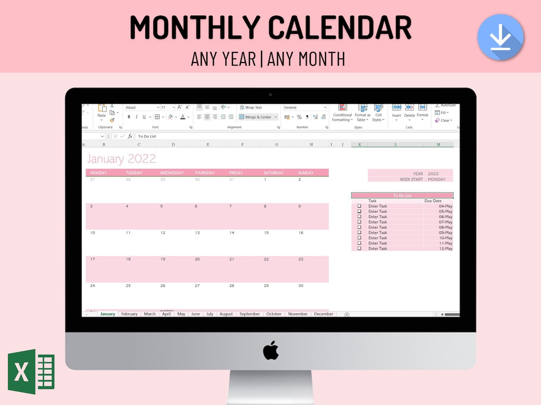 Monthly Planner Excel Spreadsheet Digital Organise Your Etsy