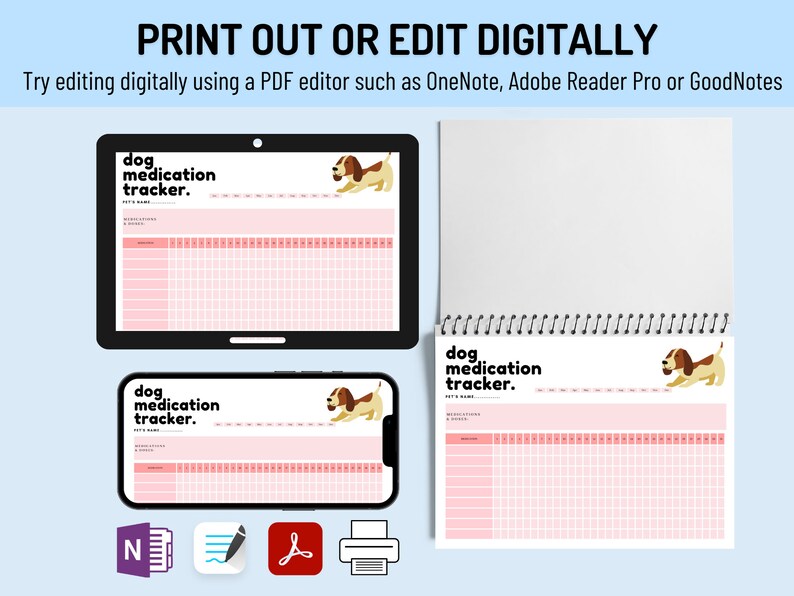 Pet Dog Medication Tracker Printable PDF Puppy Pill Organizer Medicine, Pills, Health Tracker