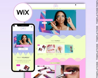 Beauty Wix Website Template - Customisable fashion website theme for beauty, makeup boutiques and Small Business - gradient pink wavy design