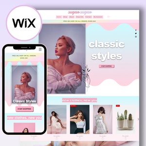 Wix Website template for fashion shop | Customizable pink sugar sugar theme | Fashion, Small Business, boutique website, pastel colours