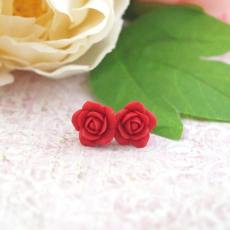 red rose earrings studs