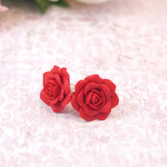 red rose earrings studs